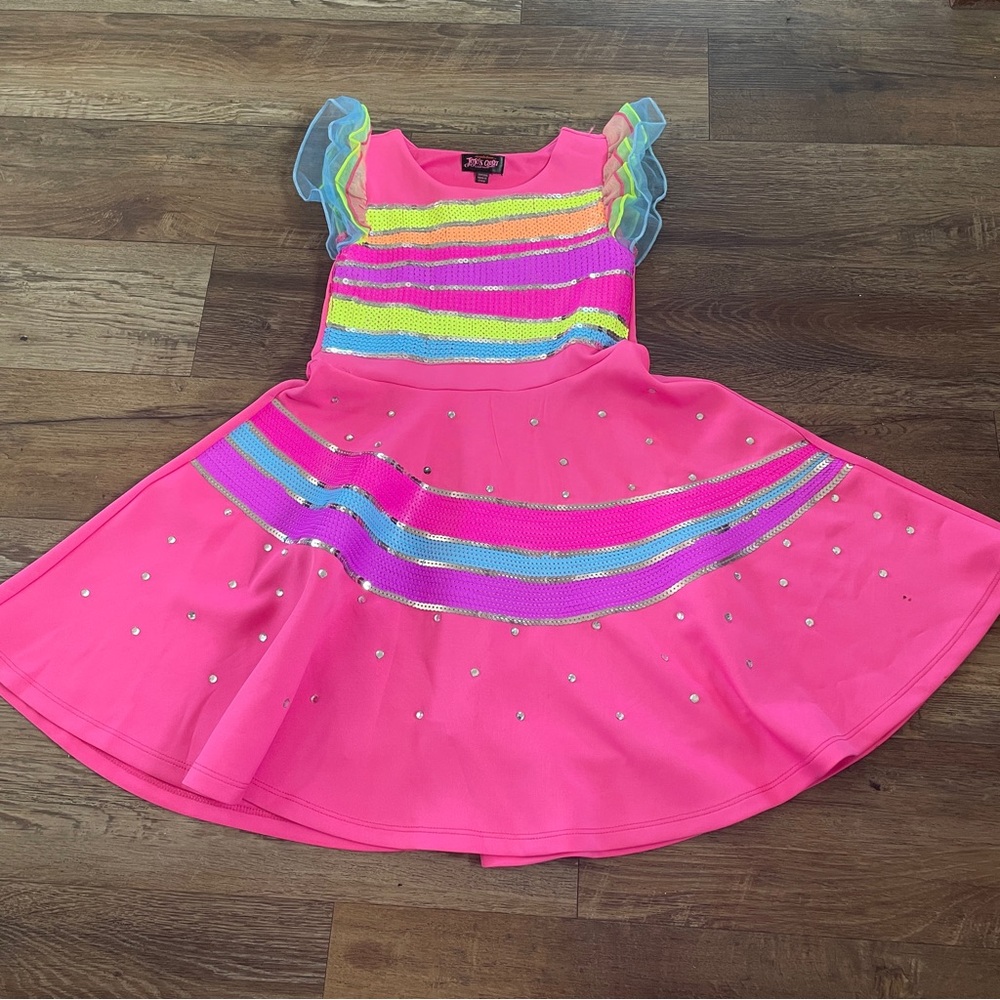 JoJo Siwa Neon Pink Rainbow Sequin Skater Dress